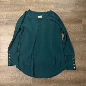 Chaser Teal Long Sleeve Top with Button Accents